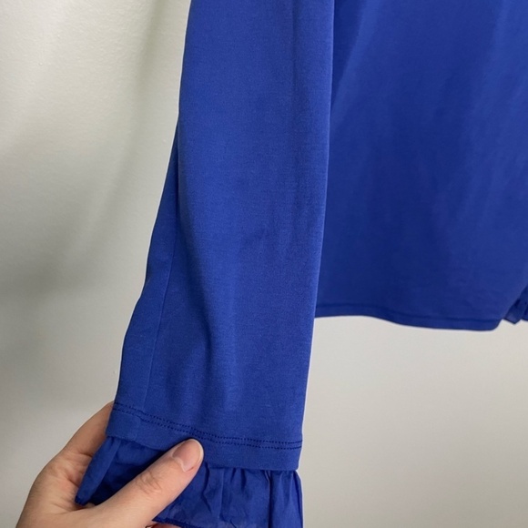 Marc Cain v neckline ruffle trim top in Atlantic blue - Picture 6 of 9